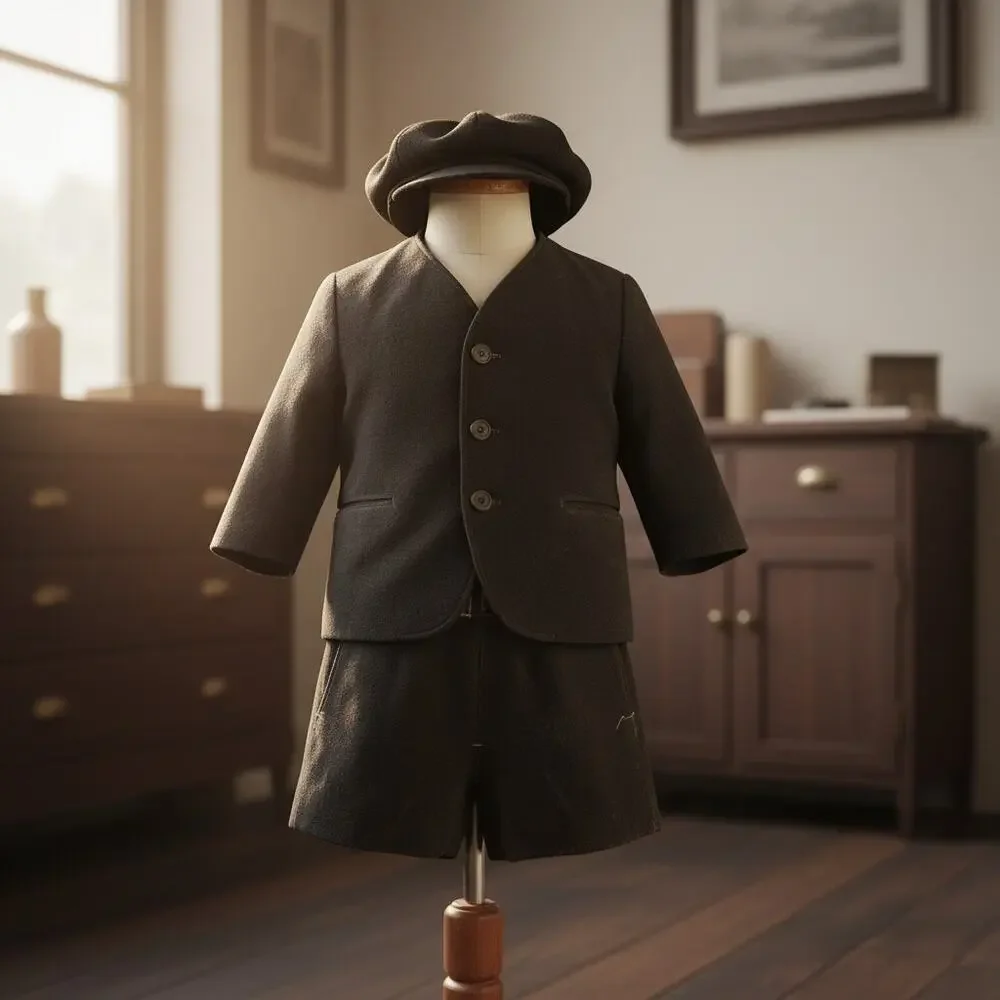 Antique 1920s Boys Wool Suit 3 Piece-Dayton Co-Newsboy Cap-Shorts-Jacket-2T 3T